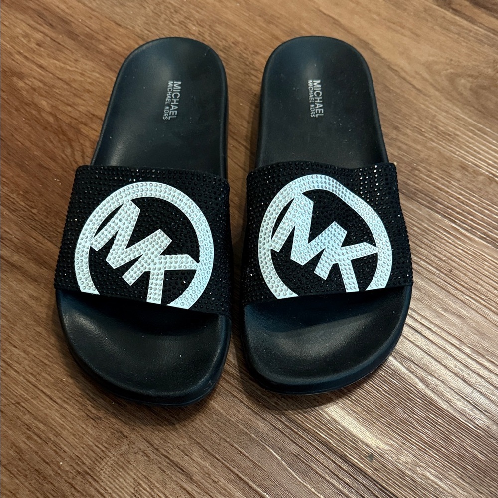 Michael Kors Black Slides with White Logo